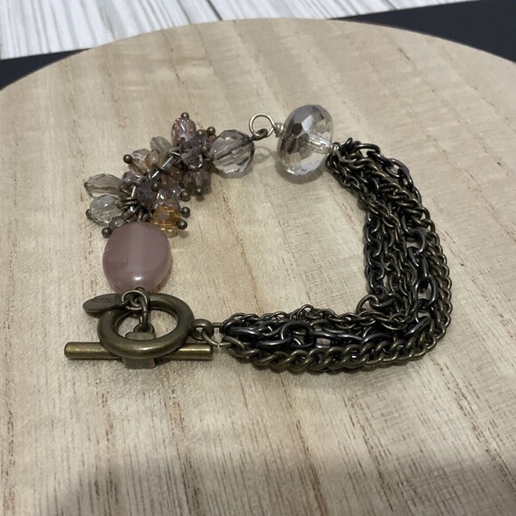 Chico’s Antiqued 5 strand Bracelet With Multicolored Bead Dangles Toggle - Picture 8 of 11